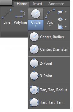 If you do, you can specify a center point, or you can click one of the highlighted command options as shown below.