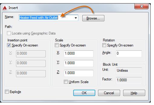 GUIDE TO AUTOCAD BASICS: BLOCKS Insert a Block (continued) The first time you insert the drawing as a block, you must click Browse to locate the drawing file.