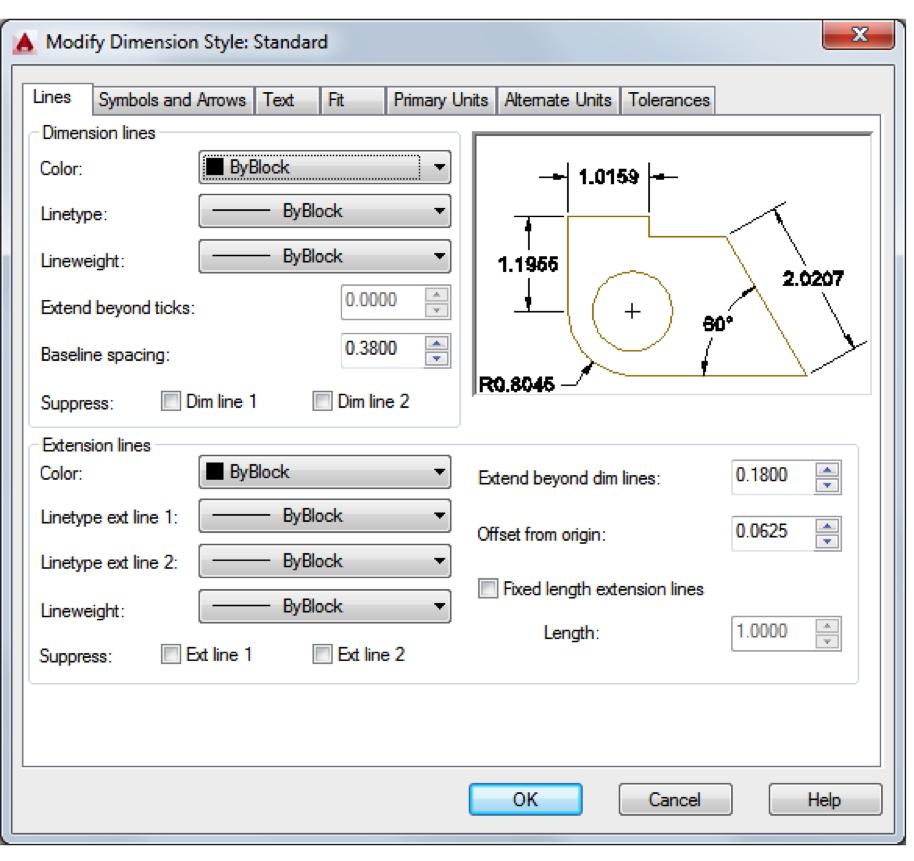 All these settings are stored in each dimension style. To open the Dimension Style Manager, click the indicated button.