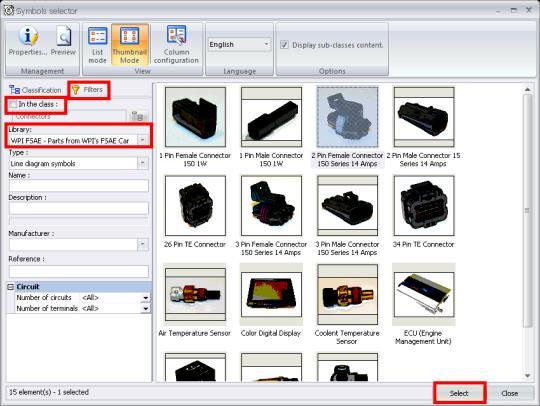 NOTE: The Symbol selector is where you can find any symbol that SOLIDWORKS Electrical has in its database or any