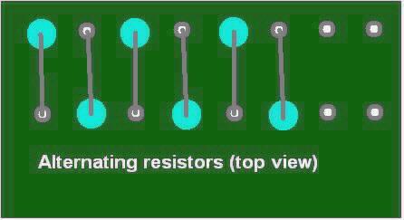 STEP 6: Add the resistors. Resistors are not polarized, so it does not matter which end goes in which solder pad. The resistors need to stand on end.