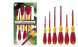 Wiha SoftFinish electric. The safe and comfortable insulated VDE screwdriver. Slotted/Phillips set. Slotted/Phillips and slotted/pozidriv sets. Slotted/Phillips set. TORX and nut driver set.