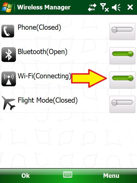 3. Enable (Turn ON, OPEN) the Wi-Fi connection by clicking on the slider to the right