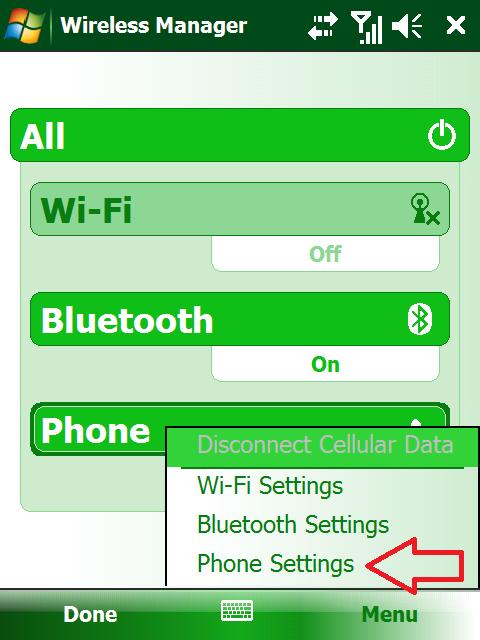 5. Click on Menu, then Phone Settings : Click on the X