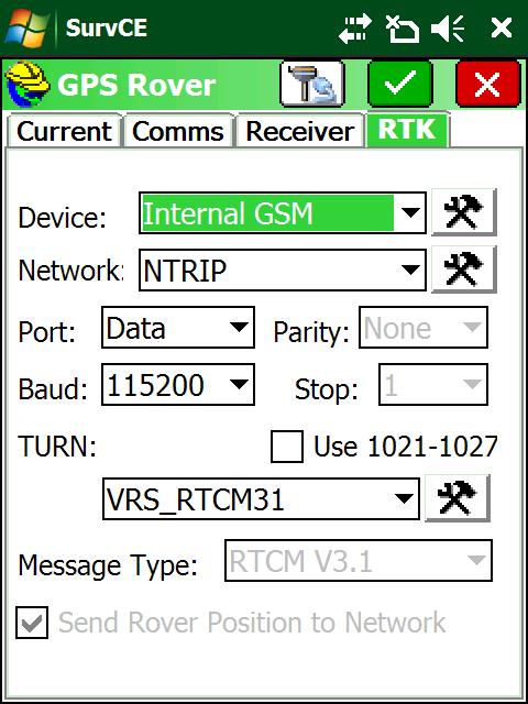 12. Click on the Receiver tab: 13. Click on the RTK tab: Check to insure that the correct antenna is selected: i80 NONE Set the Position Rate at 1 Hz.