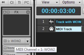 Create a MIDI track and choose WOW2 as target for the MIDI track.