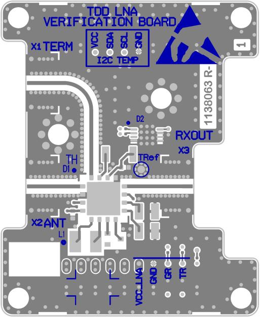 Application Circuit Schematic and Layout Modified PCB J3 TERM 16 15 14 13 J3 J1 ANT 1 12 J2 RXOUT 2 11 J4-P4 T/R R1 C2 1 pf J4-P1 Vcc C1 1 uf 3 4 5 DC-DC Conversion 6 7 8 1 9 R1 1 k C5 2.