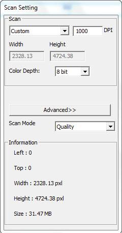 Scan Setting Area [Floating Windows] Preview the image you pre-scan, you can select the measurement unit in - cm - px by clicking the upper-left corner.