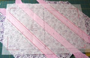 Place template on top of pieced fabric rectangle.