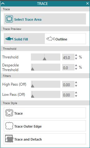 OPTION 3: TRACE A DESIGN FROM ANOTHER IMAGE About the Trace Panel The Threshold Slider determines how the Trace Tool reads dark areas.