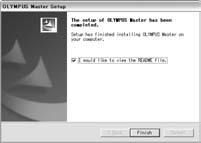 A screen asking whether or not you want to install Adobe Reader is displayed. Adobe Reader is required to read the OLYMPUS Master instruction manual.