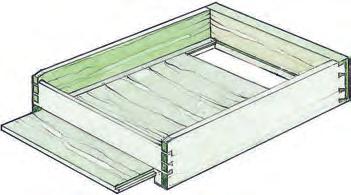 Slips allow sides to be thin material and increase bearing surface. Note: The tongues on bottom edge of long sides fit into drawer slip groove. Tongue on top edge of bottom fits into front groove.