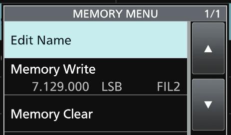 The MEMORY NAME screen is displayed.