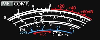 Select the ALC meter. ON. While speaking into the microphone at your normal voice level, adjust the Speech Compressor level to where the COMP meter reads within the COMP zone (10 to 20 db range).