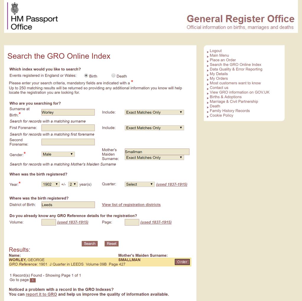 Using the General Register Office search tool (for births 1837 1916 and deaths 1837-1957) A recent innovation is the ability to search for birth certificates using the mother s maiden name.