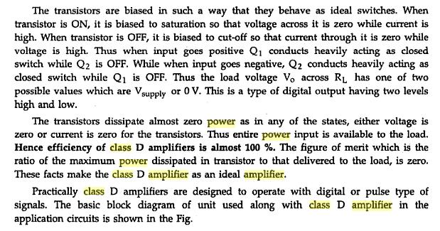 Class D amplifier or switching amplifier is an electronic amplifier where all power devices (usually MOSFETs) are operated as binary