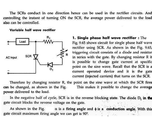 The SCR is an unidirectional device and like diode, it allows to flow current in only one direction. But unlike diode, it has a built in feature to switch ON and OFF.
