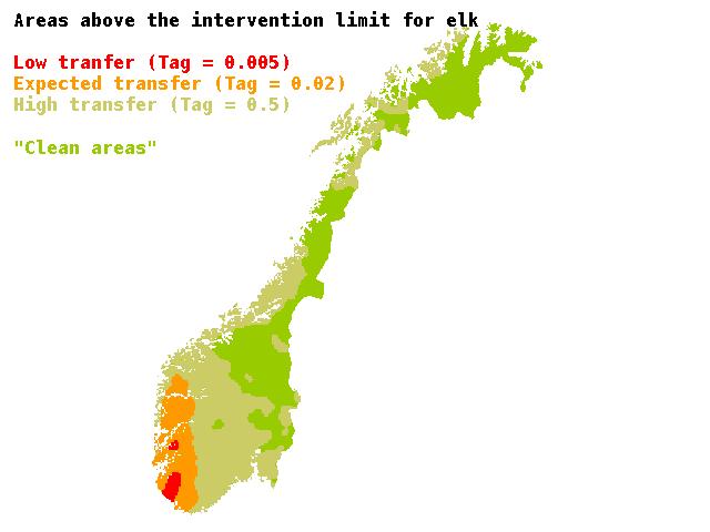 Stratos - tags Areas above the intervention limit for elk in Norway. The different colours reflect the different Tag values.