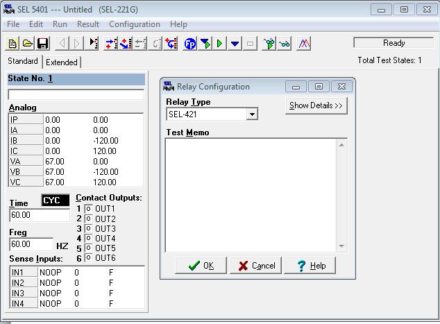 Figure 3.9 displays SEL-5401 windows software for one state.