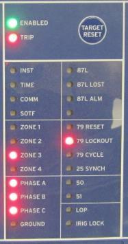 Figure 4-13 a) and b) displays the front panel of the relay and the zones where the fault was detected