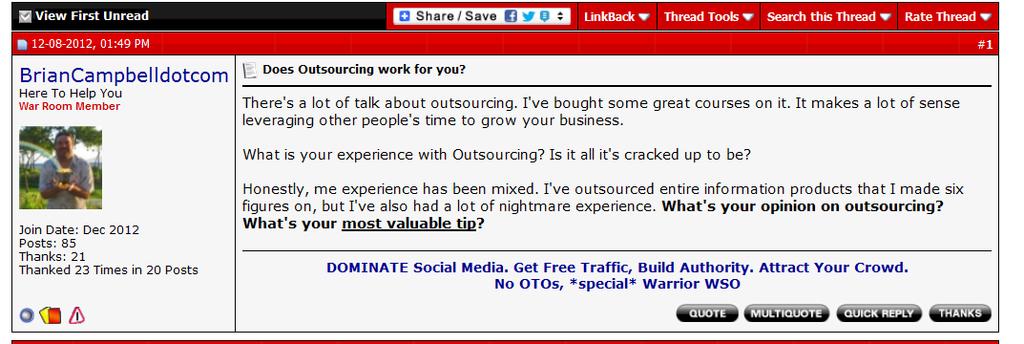 problem. For example... As you can see, the OP has asked a question about outsourcing.