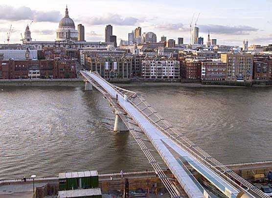 0 Figure A.1 The London Millennium Footbridge required full-scale vibration tests to determine an appropriate control scheme to minimie severe lateral vibrations.