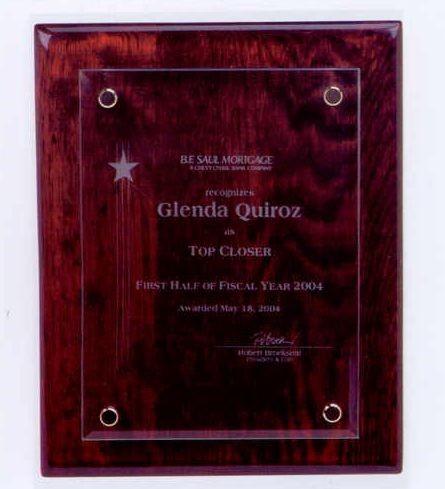 2"x9"x-5/8" Piano Wood Finish Plaque With Bevel Glass Top 2"x9"x-5/8", 0"x7" Glass, Piano Wood Finish, Bevel Glass Top, Rectangle, Rectangle Glass, Circle Post Colors: Brown, Clear Glass, Gold Accent