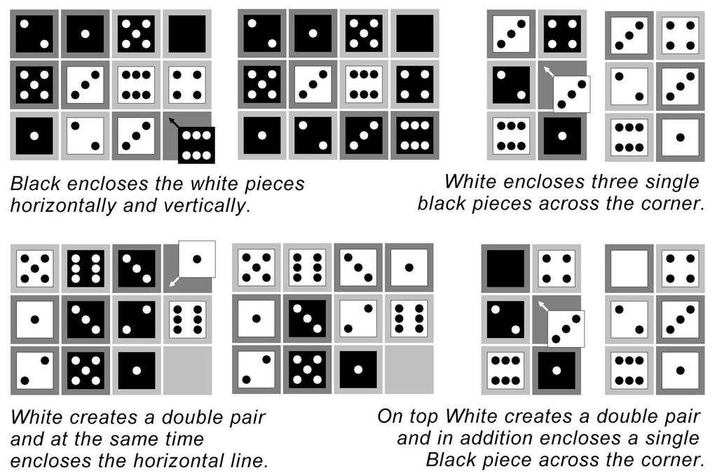 It can happen that the new piece encloses several groups at a single blow: Of course also here the DOMINARI -rule has to be fulfilled: Per row, column and block every number must not occur more than