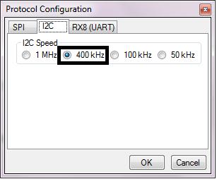 Now configure the protocol to 400 khz, using the menu option Tools > Protocol Configuration > I2C, as shown in Figure 31. Figure 31. I 2 C Protocol Configuration 8.