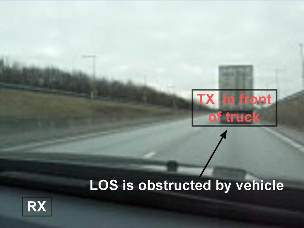 2 TX RX Fig. 1. Snapshot taken from the RX car, when the LOS was obstructed by a truck on a highway. Fig. 2. Snapshot taken from the RX car, when the LOS became available on a highway.