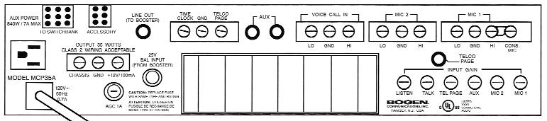 Emergency Page - Red push button used to make announcements to all speaker stations; overrides program distribution and room selector panel settings. 3.
