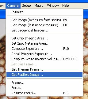 Capture Flatfield Image Select Camera from the main menu.