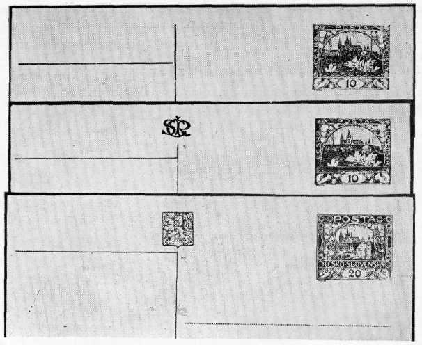 VII. Postal Stationery The following cards bearing imprints of Hradčany stamps were issued: two-way cards (double postcards with reply coupons), letter cards, parcel waybills, and telegraph forms;