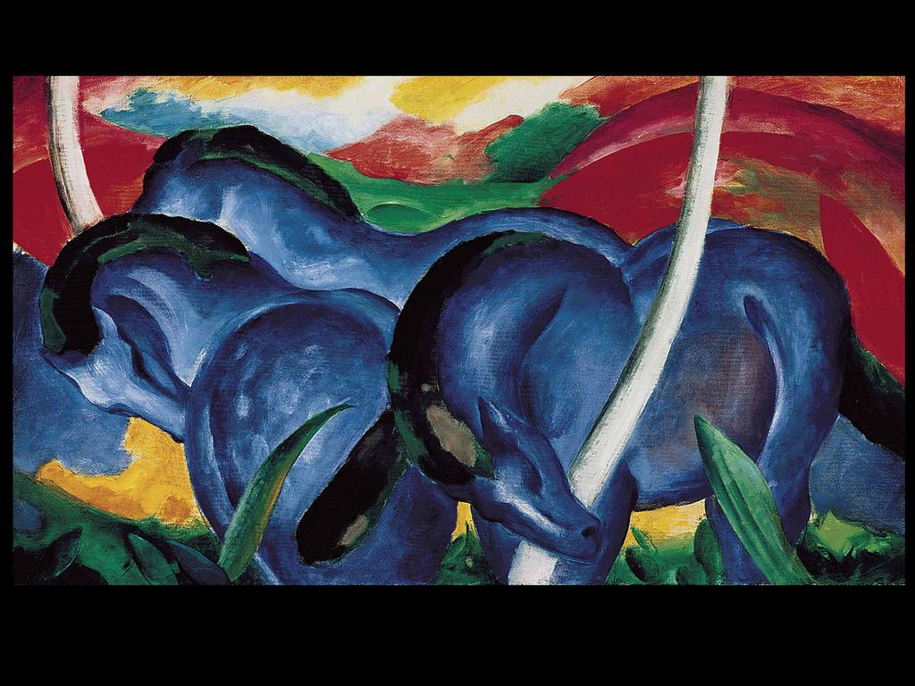 Franz Marc. Die grossen blauen Pferde (The Large Blue Horses). 1911. 41 5/16 x 71 1/4 in. Marc and Kandinsky believed that color had a spiritual effect on the viewer.