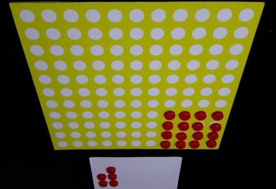 21 red caps are placed as making the biggest square.