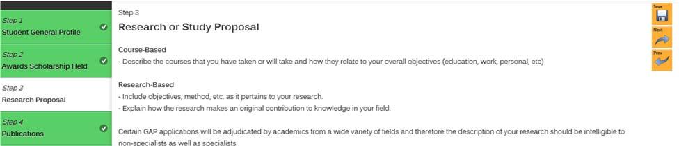 Step 5 Research or Study Proposal In your Student Profile you would have entered your Research