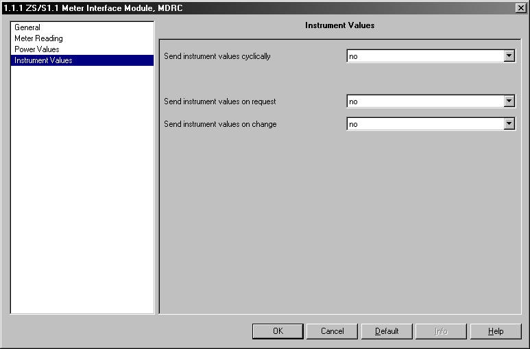 3.2.4 Parameter window Instrument Values Fig. 8: Parameter window Instrument Values In this parameter window the sending behaviour of the instrument values is defined.