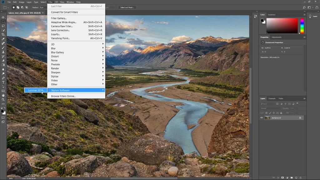 Using Luminar with Adobe Photoshop Luminar is a powerful addition to Adobe Photoshop. To apply Luminar as a filter, follow these steps: 1. Make sure Adobe Photoshop is open. 2.