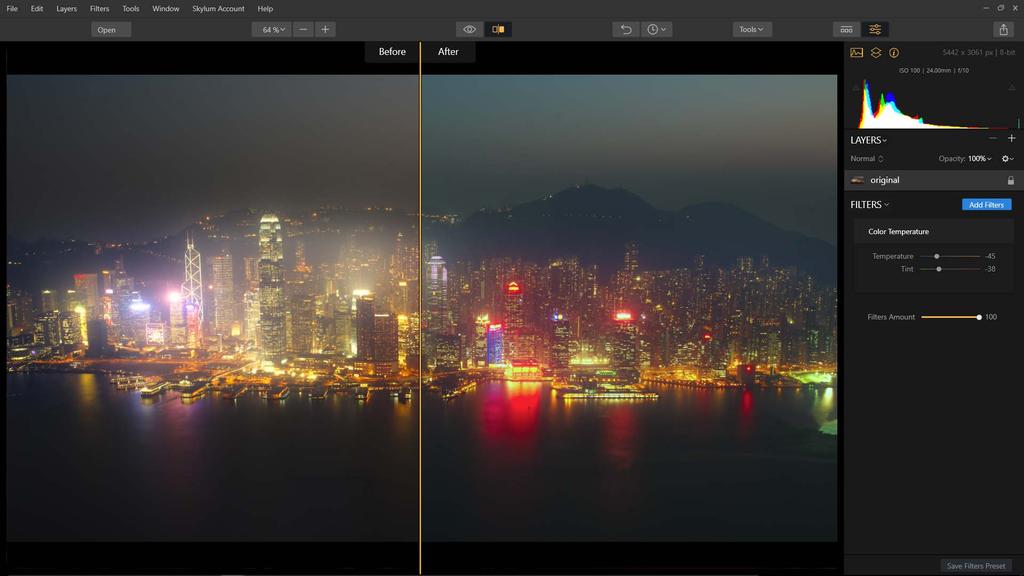Color Temperature This filter modifies the color temperature of the photo, making it cooler (more