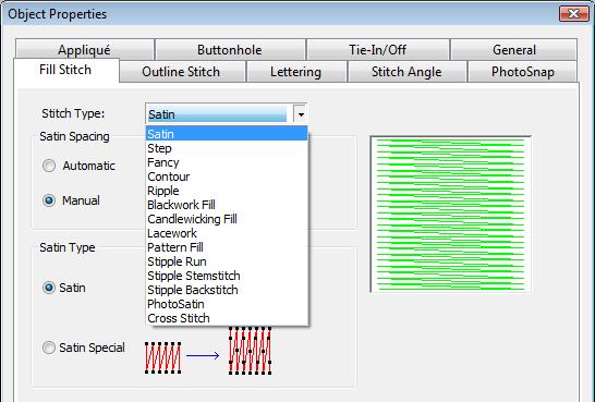 BERNINA Embroidery Software interface toolbar. New fill stitch types include: Ripple, Contour, Stipple Run, Stipple Stemstitch, Stipple Backstitch. See New stitch types for details.