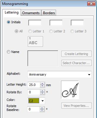 BERNINA Embroidery Software interface Monogramming dialog Monogramming controls have improved.