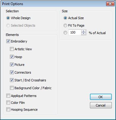Vector conversion capabilities Print Options dialog A new Hooping Sequence option has been added to the Print Options dialog.