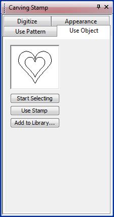 Use Pattern tab Use Object tab The Use Pattern tab lets you select and apply pre-defined stamp patterns to selected applicable