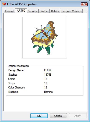 ART designs now displayed in Windows Explorer ART design details available in Windows Properties dialog