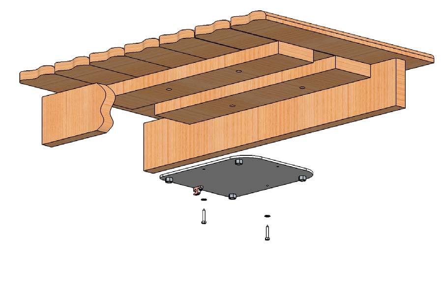 Step 4: Install The Wood-Deck Anchor With the four mounting holes drilled the AT-SERIES WOOD-DECK ANCHOR can now be installed underneath the deck and onto the reinforcing boards.