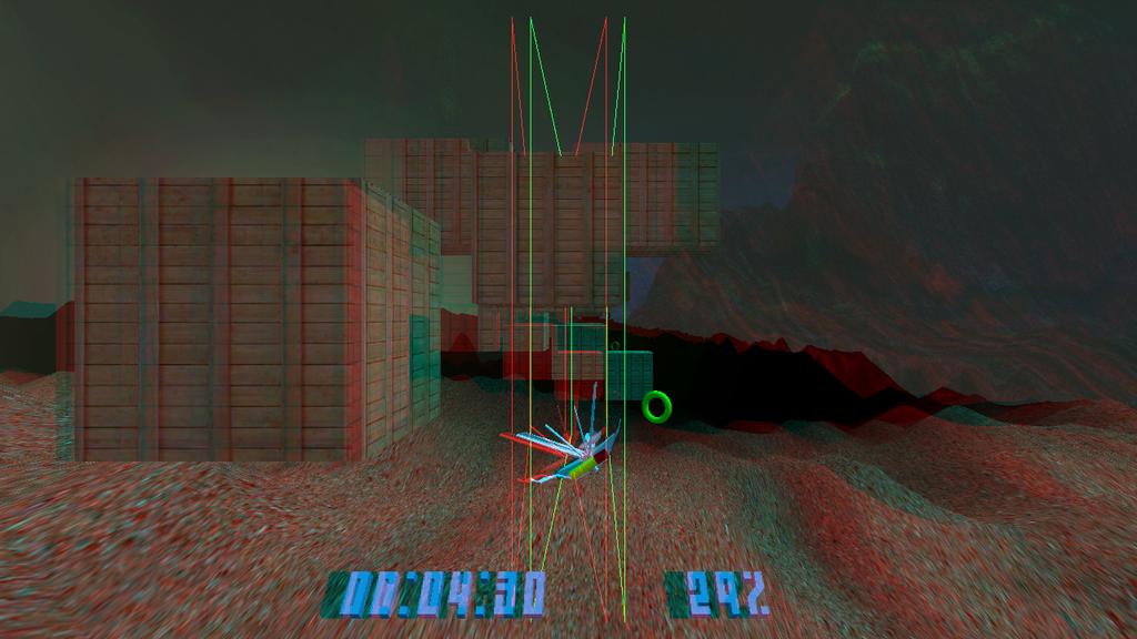 (c) In level 2 of Deepress3D, the player is primarily confronted with shooting enemy ships in an aggressive setting. (d) Level 3 creates a relaxed setting, with positive story moments.