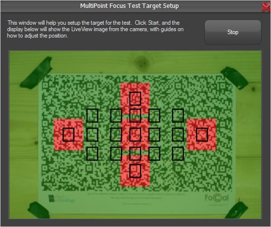 16.5 Target Setup Utility A Target Setup utility is available for assisting in setup of the target for this test. To use this utility, simply click Target Setup on the Multi Point Focus Test window.