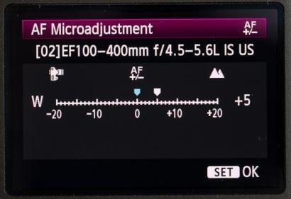 4.3 Canon Camera HotKey In order to continue the test in User Assisted Mode, you must tell FoCal that you have entered the new AF Microadjustment value into the camera.
