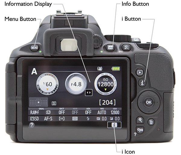 Figure 7 - Various buttons of the D5600 that are used to change camera settings via the Information Display.