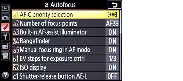 3.4 Custom Settings a - Autofocus Figure 50 - Autofocus Custom Settings menu. Note: The autofocus system of the D5600 will be explained in detail in Chapter 5 on Autofocusing.